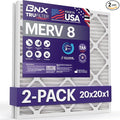 BNX 20x20x1 MERV 8 Air Filter 2 Pack - MADE IN USA - Electrostatic Pleated Air Conditioner HVAC AC Furnace Filters - Removes Dust, Mold, Pollen, Lint