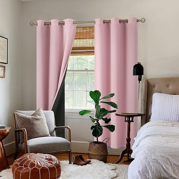 BGment Baby Pink 100% Blackout Curtains for Nursery Bedroom 84 Inch Length 2 Panels, Thermal Insulated Full Light Blocking Grommet Noise Cancelling Window Curtains for Girls Room, 38 Inch Wide Each