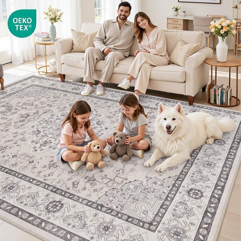 8x10 Area Rugs Living Room: Bedroom Washable Carpet Beige & Grey - Image 7