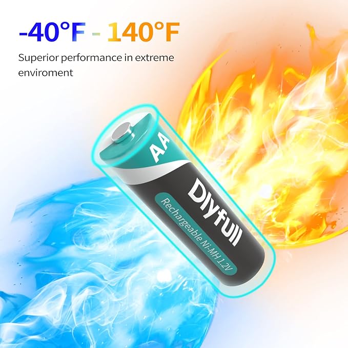 Dlyfull Rechargeable AA Batteries with Charger, 12PCS 2800mAh High Capacity Low Self Discharge Ni-MH Double A Batteries with Battery Charger -USB&Type C Dual Input High-Speed Charging Ports