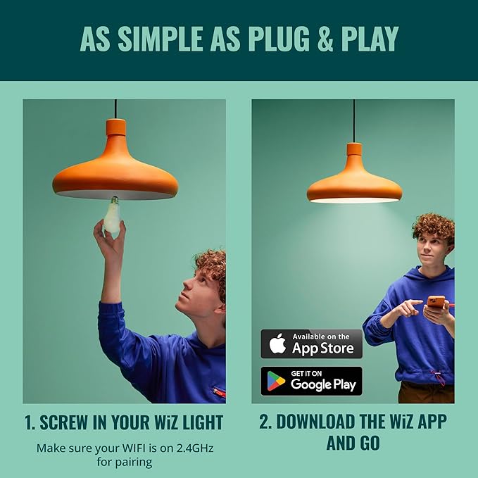 WiZ Color G25 Color Filament LED Smart Bulb - Pack of 6-300 Lumen - E26 Indoor - Connects to Your Existing Wi-Fi - Control with Voice or App + Activate with Motion - Matter Compatible.