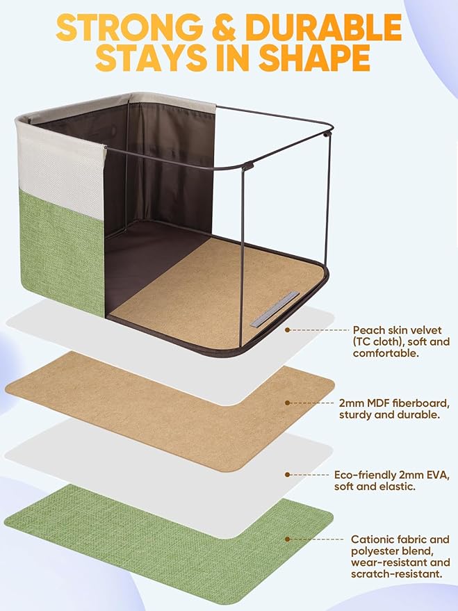 BALEINE 3 Pack Fabric Storage Bins for Shelves, Linen Storage Baskets for Organizing, Decorative Closet Bins for Clothes, Home (Green, 15''x11''x9.5'')