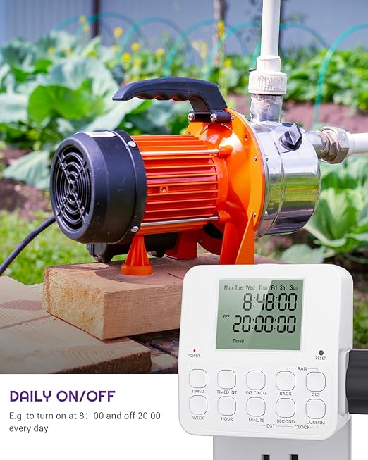 NEARPOW Digital Timer Outlet, Infinite Interval Repeat Cycle Timer Plug, Indoor Timed Interval Cycle Power Switch, 7 Day 24 Hour Daily Programmable Electrical Outlet with 20 ON/Off Programs 15A/1875W