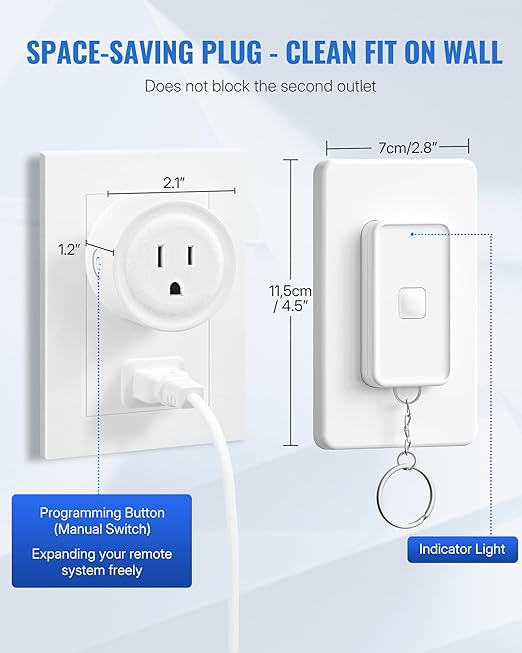 Remote Control Outlet, WILAWELS Remote Outlet Switch with Magnetic Base, Wireless On Off Power Switch for Lights, Lamps, Fan, Home Appliance, 100ft RF Range, 10A/1250W, Pre-Programmed W14RC1106