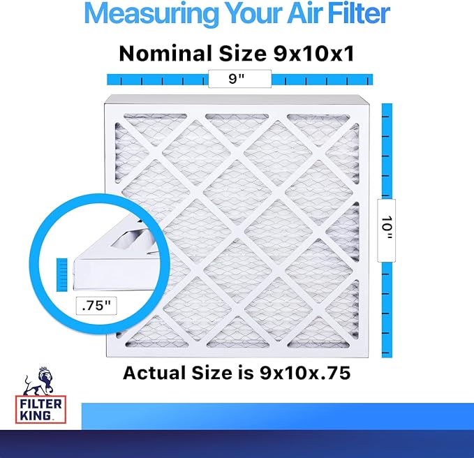 Filter King 9x10x1 Air Filter | 4-PACK | MERV 8 HVAC Pleated A/C Furnace Filters | MADE IN USA | Actual Size: 9 x 10 x .75"
