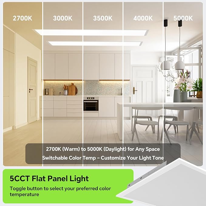 SLAclite 4 Pack 2x4 LED Flat Panel Light 50/40/35/30/25W 6500lm Adjustable, 0-10V Dimmable LED Flush Mount Ceiling Light Fixtures, 2.7K/3K/3.5K/4K/5K Selectable for Office Kitchen Garage - ETL Listed