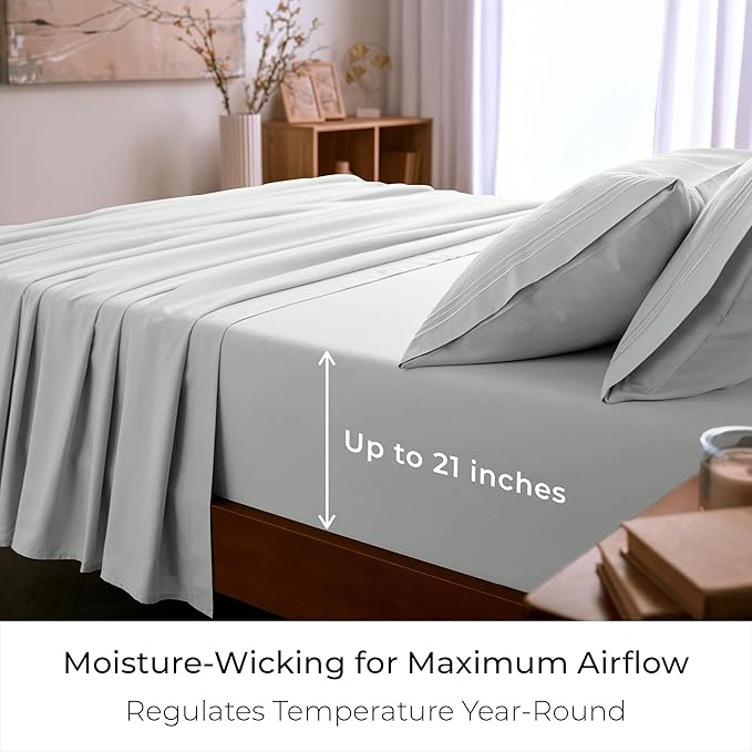 Mellanni Queen Sheet Set - 6-Piece Iconic Collection Bedding, (Including 4 Pillowcases), 21-Inch Extra Deep Pocket, Easy Care, Ultra Soft, Cooling Sheets, Brushed Microfiber - Ivory