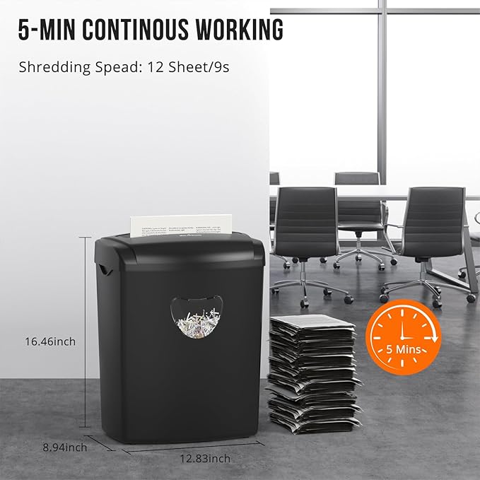 SUNTIKO 12-Sheet Cross-Cut Paper Shredder, P-4 Security Level for Home Office, 5.5 Gallon Bin, Destroys Credit Cards and Staples, ETL Certified, Black