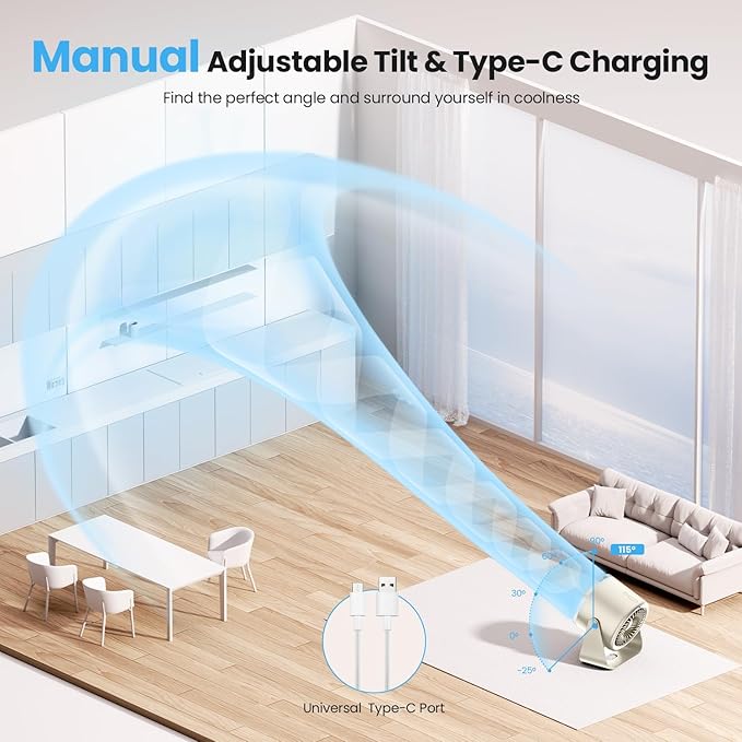 WSKEN Desk Fan with Battery Operated, Quiet Digital Display Portable Fan for Office, Bedroom, Kitchen, Home, Outdoor, 100 Speeds 115° Tilt Small Travel Camping Table Fan, White