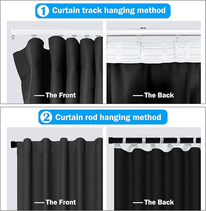 Room Divider Curtains Total Blackout Privacy Curtain Panel Room Thermal Insulated Noise Reduction Curtains for Bedroom Window Living Room Ceiling Track Curtain W 10 ft × H 9 ft Black
