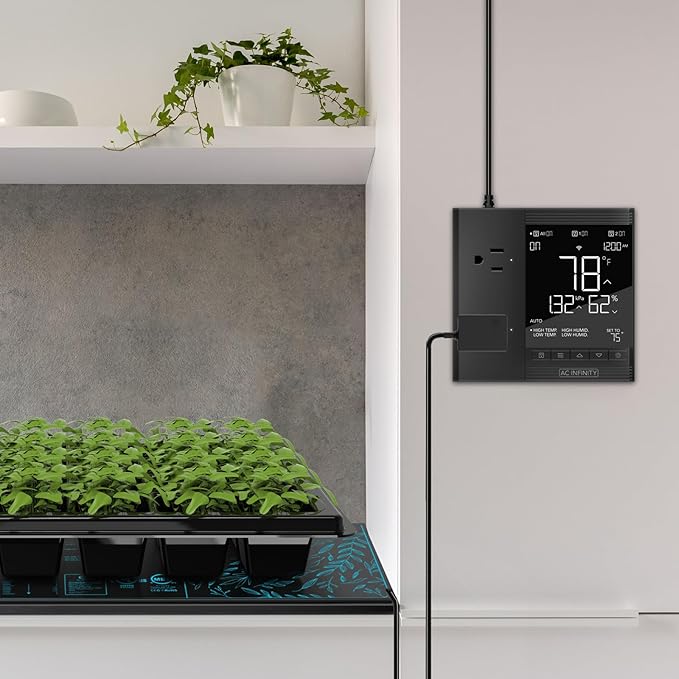 AC Infinity Controller 75 PRO, WiFi Outlet Controller, Independent Programs for Two Devices, Desktop Digital Thermostat with Temperature, Humidity, VPD, & Timer Controls, for Seed Starting Heat Mats
