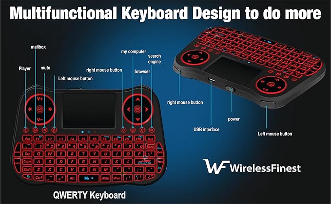 Wireless Mini Keyboard Remote Control Touchpad Mouse Combo Controller with RGB Backlit for Android TV Box Smart TV with OS+USB PC Computer Laptop Window OS HTPC Home Theater PC + USB 2.4GHz Dongle