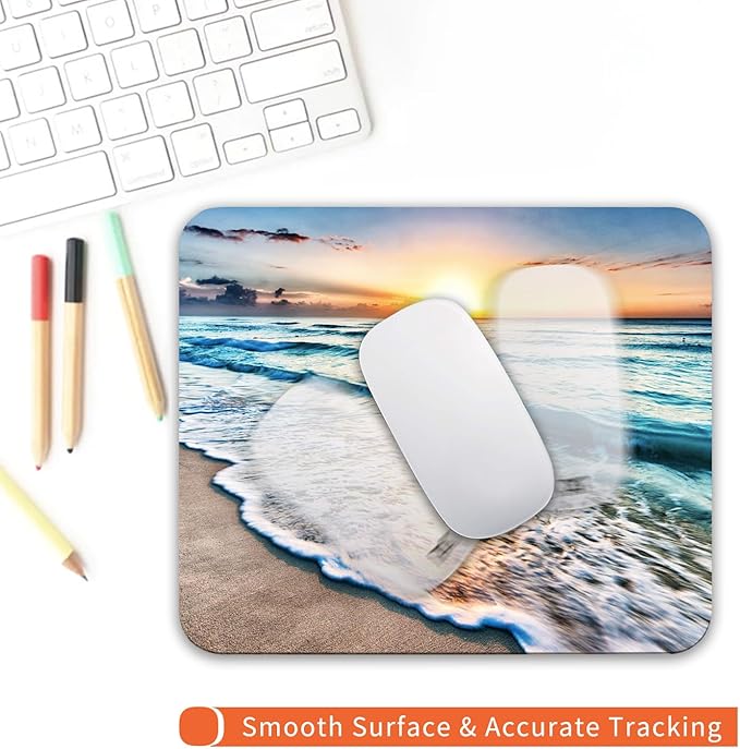 Armanza Square Mouse Pad Beach Sunset, Personalized Premium-Textured Custom Mouse Mat Design, Washable Mousepad Cloth, Non-Slip Rubber Base Computer Mouse Pads for Wireless Mouse