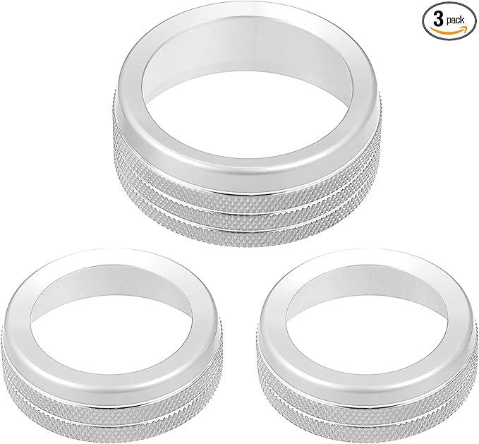 A ABSOPRO Car AC Knobs Decals AC Radio Switch Knob Cover for Dodge Durango 2014-2020 for Jeep Cherokee Grand Cherokee 2014-2021 Silver Tone (Set of 3)
