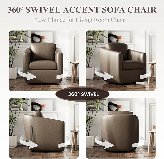 360° Swivel Accent Chair Set of 2 with Pillow - Comfy Living Room Armchair No-Sag Foam & Sturdy Metal Base, Fully Assembled Swivel Accent Single Sofa for Bedroom Living Room, Office, Wolf Grey