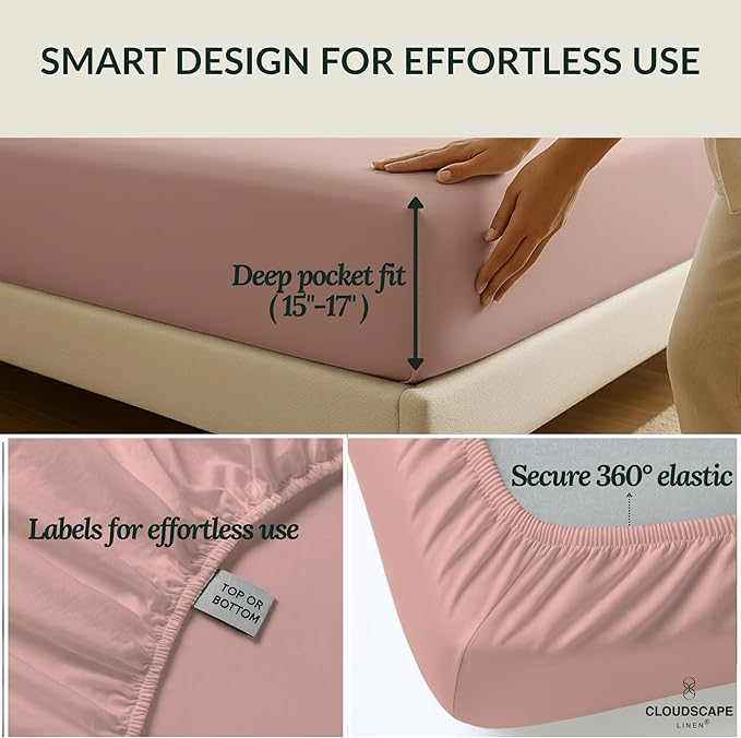 Cloud Scape Linen 100% Egyptian Cotton King Sheets Set – 400 Thread Count, 4-Piece Soft Hotel Quality Bedding Set,Deep Pockets up to 16”, Sepia Rose