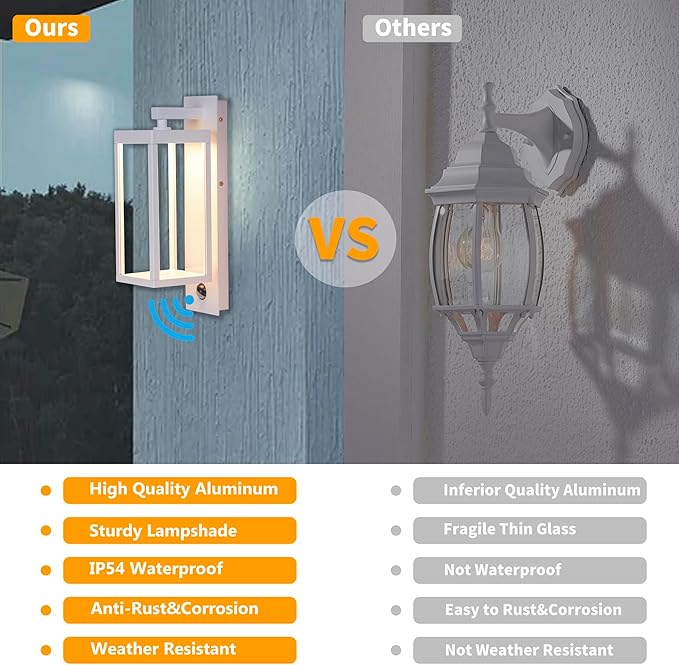 Lustrlach Outdoor Motion Sensor Wall Lights,15In Modern LED Exterior Sconce White Porch Light Fixture IP54 Waterproof with Glass for House Patio Garage Garden,3000K,750LM