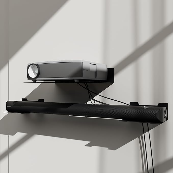 PzewMo Floating Metal Wall Mount Shelf,Shelf for Projector,TV Cable Box,Router,Speaker,Sound Bar,Camera,Gaming,Decor Display (1, Medium)