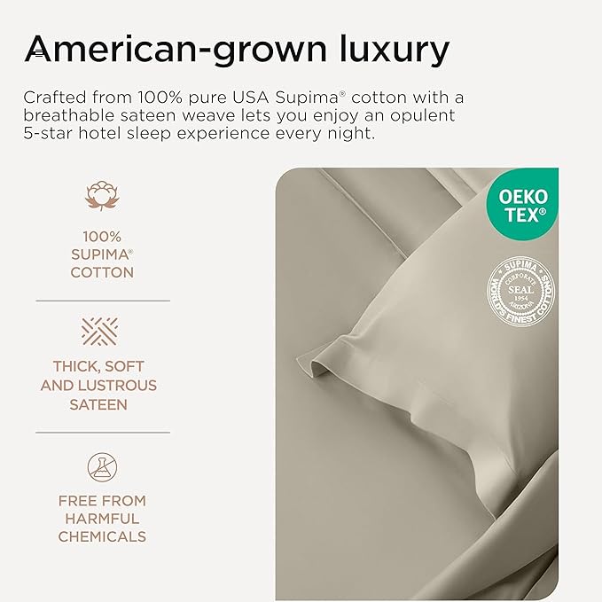 Threadmill Luxury Full Size Sheets for Full Size Mattress, 1200 Thread Count Supima Cotton Sheets for Full Mattress, 5-Star Hotel Quality 4 Piece Bed Sheets with Extra Deep Pocket, Taupe