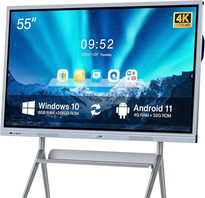 JYXCN Smart Board Collaboration Hub, 55" Digital Interactive Whiteboard Display with 4K Touchscreen, Dual System, Electronic Smartboard for Classroom Office Home(Wall Mount Included)