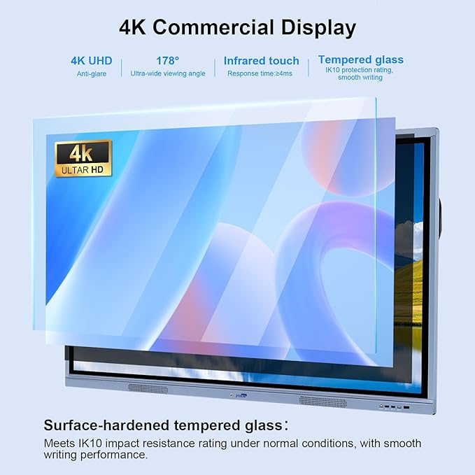 JYXCN 65" 4K Smart Board Interactive Digital Whiteboard, Android 11 & Windows 10 Dual System 8 + 256 GB Smart Board & 20MP Camera | Touchscreen Electronic Smartboard for Classroom, Office