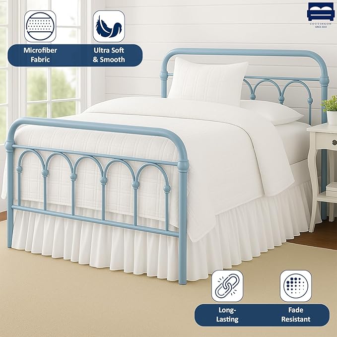 Ruffled Bed Skirt with Split Corners-Dust Ruffle - 18" Drop 100% Microfiber Soft,Sheen & Luxurious Look - Bed Skirts (White -Twin)