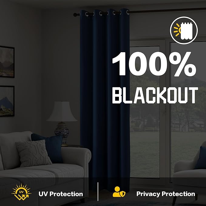 Extra Long Blackout Soundproof Curtains Triple Layer Full Blackout Drapes Noise Canceling Heat Insulating Winter Curtains for Bedroom Living Room (1 Panel, Navy Blue, 50" x 120")