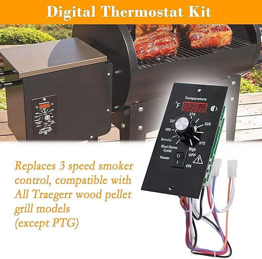 Digital Thermostat Kit Compatible with Traeger Pellet Grills BAC200 BAC388 BAC389 BAC382 Replacement Parts with LED Display Temperature Control Panel & 7" RTD Temperature Sensor Probe BAC236 BAC283
