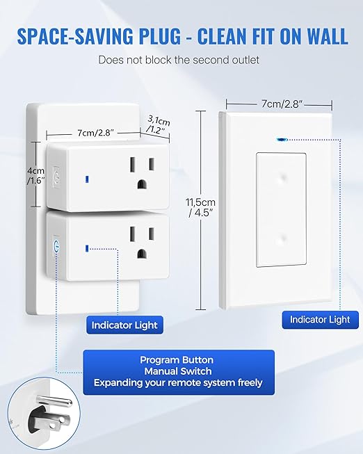 WILAWELS Remote Control Outlet Wireless Light Switch, Removable Remote Outlet Switch Kit for Lamps, Lights, Appliance, Expandable, 100ft RF Range, FCC Listed (1 Controller + 2 Outlets) W08RC1206