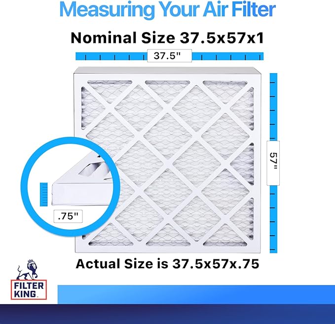 Filter King 37.5x57x1 Air Filter | 4-PACK | MERV 8 HVAC Pleated A/C Furnace Filters | MADE IN USA | Actual Size: 37.5 x 57 x .75"