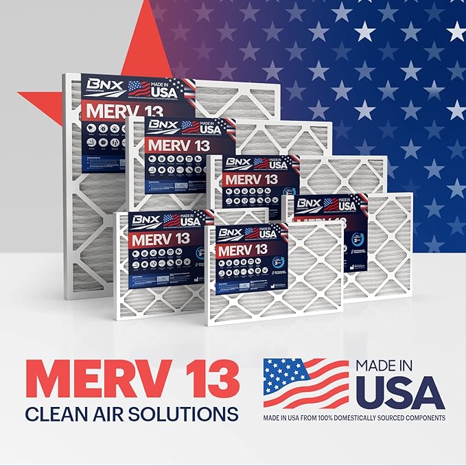 BNX TruFilter 14x20x1 MERV 13 (12-Pack) AC Furnace Air Filter - MADE IN USA - Electrostatic Pleated Air Conditioner HVAC AC Furnace Filters - Removes Pollen, Mold, Bacteria, Smoke