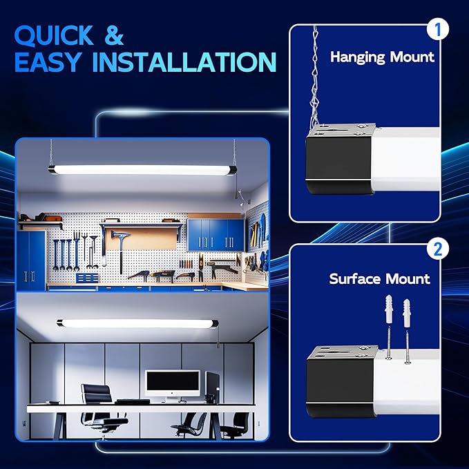 hykolity 4FT 70W LED Shop Light Linkable, 8000lm(300w Equivalent), 5000K Utility Shop Lights for Garages, Workshops, Basements, Hanging or FlushMount, with Power Cord and Pull Chain, ETL, Black,1 Pack