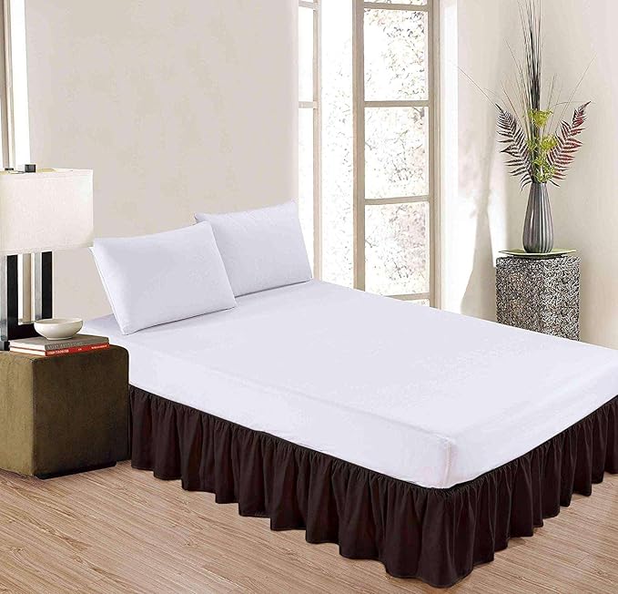 Chocolate Solid Ruffled Bed Skirt Queen-XL-30 Inch Drop Split Corner, Microfiber Bedskirt with Platform Three Sided Coverage
