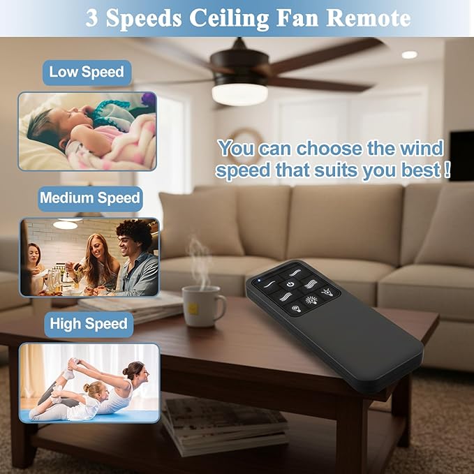 Replacement Remote for Westinghouse 7787900, 4-Speed Black Ceiling Fan Remote Control with Backlit Buttons, Ceiling Fan Remote with Light Dimmer, Included Wall Mount - Only Remote