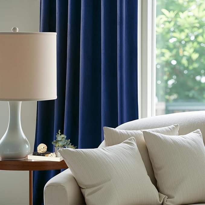 90 Inch Long Velvet Curtains for Living Room, Elegant Privacy Thermal Curtain Room Darkening Back Tab & Rod Pocket Soft Luxury Room Darkening Window Drapes for Bedroom, W52 x L90, Navy Blue, 2 Pcs