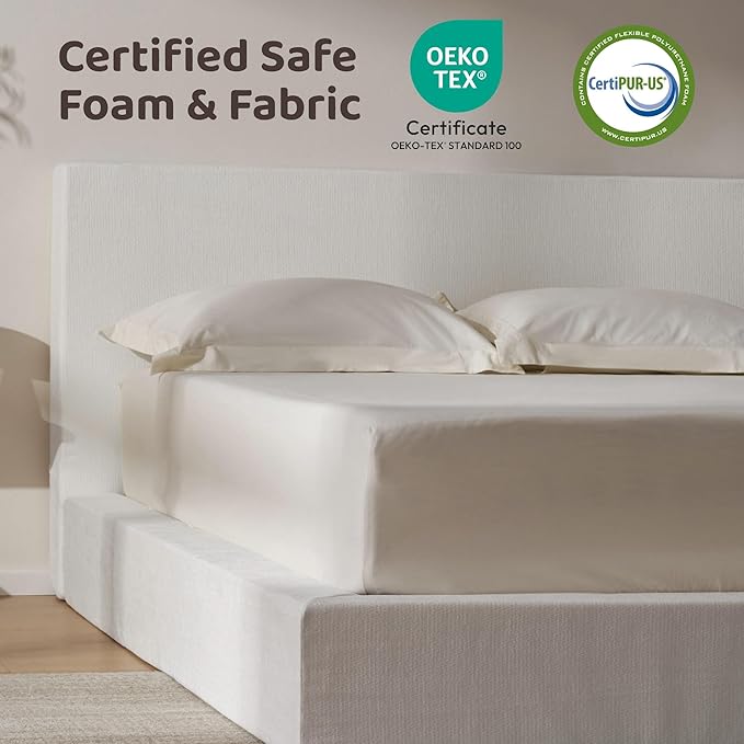 RECCI Cloud Upholstered King Bed Frame with Headboard, 5 Inch Foam Padded Platform, No Box Spring, Easy Assembly (Snow White)