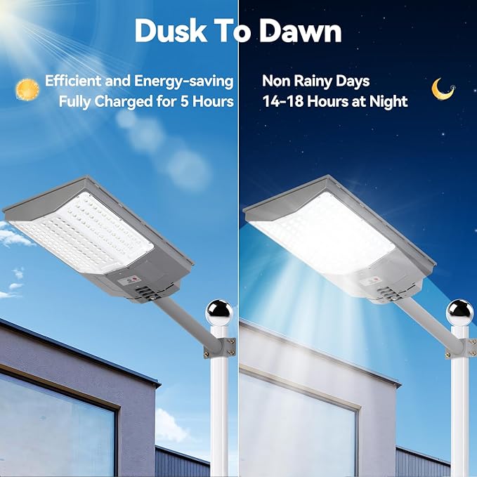 10500W Solar Street Lights Outdoor, 650000LM 7000K Solar Parking Lot Lights Dusk to Dawn 40000mAh IP67 Waterproof Pole Security Flood Lamps with Motion Sensor and Remote for Yard, Garage, Driveway