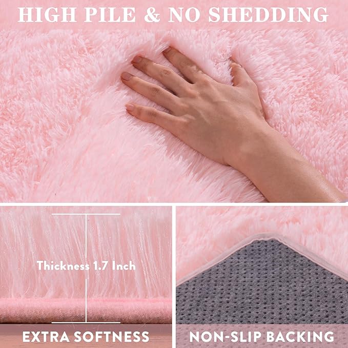 Large Shag Rugs 6 x 9, Pink Area Rug for Girls Kids Living Room Bedroom, Soft Fluffy Fuzzy Plush Carpet, Anti-Skid Shaggy Rug for Home Decor Aesthetic