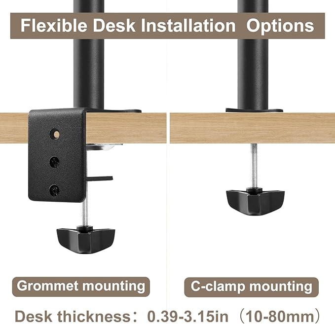 Dual Monitor Desk Mount Easily Set Up，Fully Adjustable Monitor Mount for 2 Monitors Up to 32 Inch,Heavy Duty Dual Monitor Stand Holds up to 22 LBS