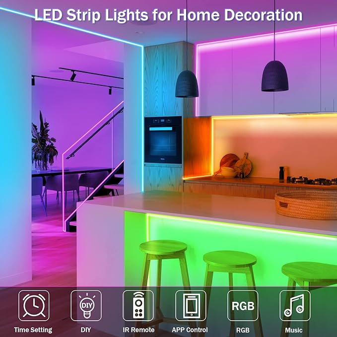 KEELIXIN LED Lights Music Sync RGB LED Strip Lights with APP & Remote Control