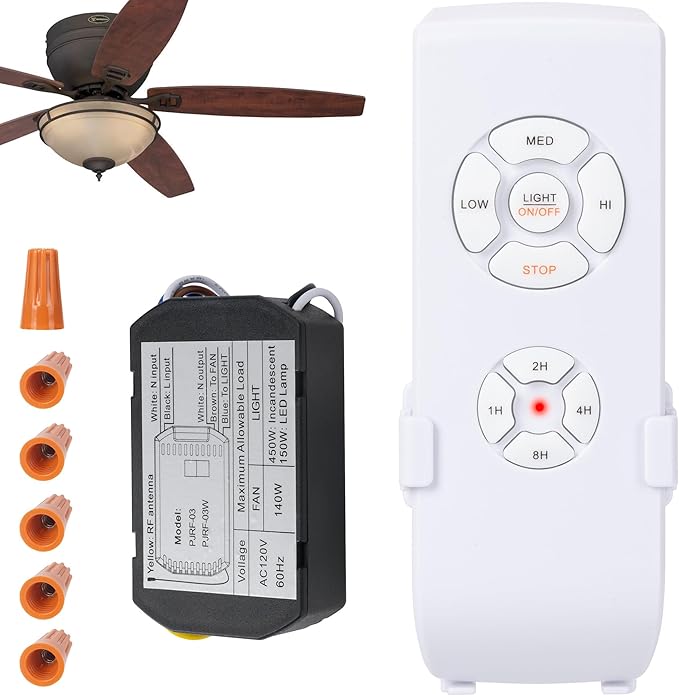 LPHUMEX Ceiling Fan Light Remote Control Kit with Ultra-Small Receiver – Ceiling Fan Speed, Timer & Light Control, Universal Compatibility for AC Motor Hunter/Honeywell/Hampton Bay/Other Ceiling Fans