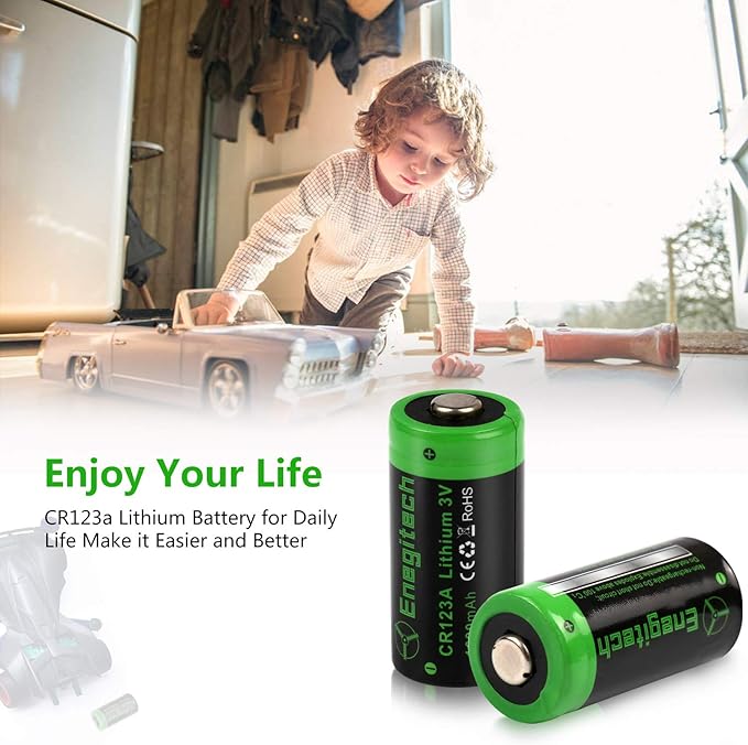 Enegitech CR123A 3V Lithium Battery, 123 Lithium Batteries 3 Volt 1600mAh for Smart Smoke Detector, Fire Alarm, Flood & Freeze Sensor, Carbon Monoxide Detector Non-Rechargeable 12 Pack