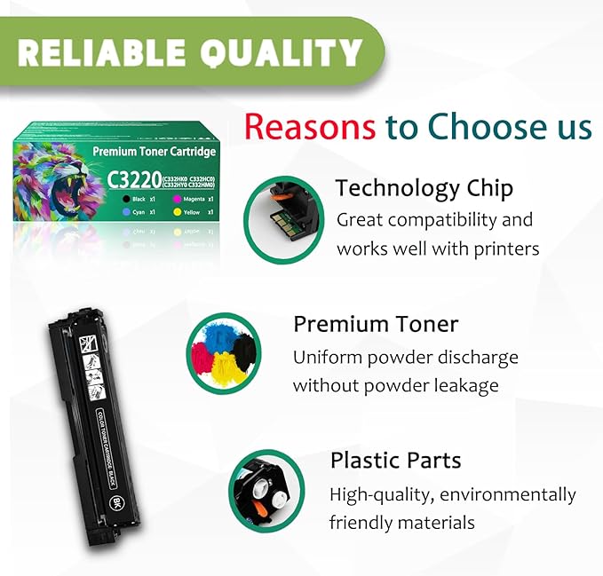 ERNZAT C3220 Toner Cartridge Compatible for Lexmark C3220 C332HK0 C332HC0 C332HY0 C332HM0 Toner Cartridges Work for Lexmark C3224DW C3326DW MC3224DWE MC3224ADWE Printers