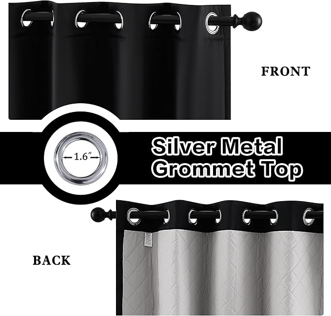 Soundproof 3-in-1 100% Blackout Curtains for Bedroom Living Room with Thermal Curtains for Winter Black 50x120 Inch,1 Panel