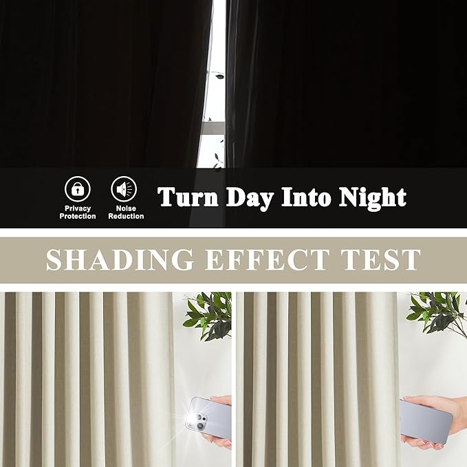 Vision Home Sand Linen Full Blackout Curtains 108 inch for Bedroom Living Room Darkening Soundproof Window Panels 9FT Thermal Insulated Rod Pocket Back Tab Farmhouse Drapes 56" Wx108 Lx2