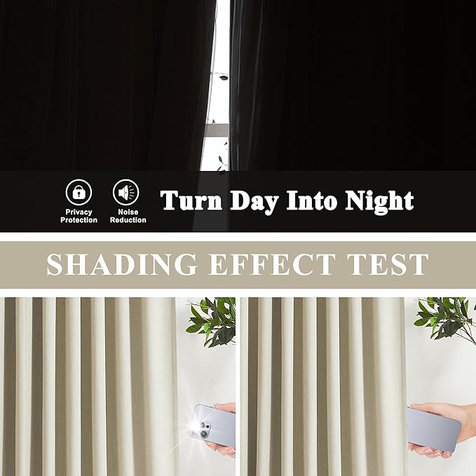 Vision Home Sand Linen Full Blackout Curtains 95 inch Long for Bedroom Living Room Darkening Light Blocking Window Panels Thermal Insulated Rod Pocket Back Tab Neutral Drapes 56" Wx95 Lx2