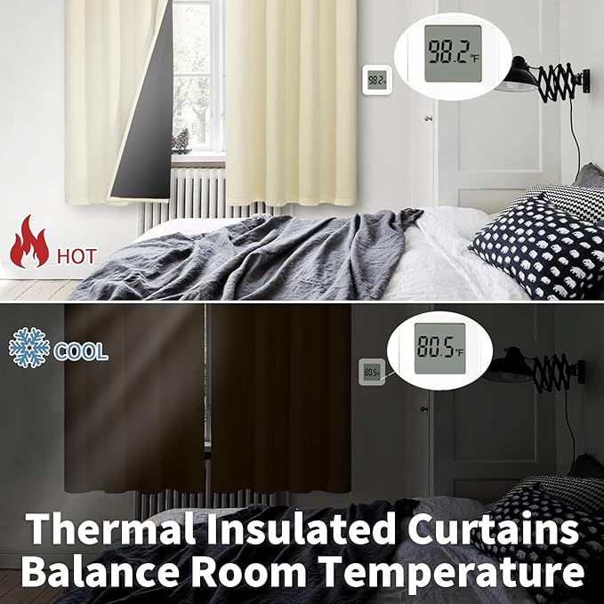 BGment Thermal Insulated 100% Blackout Curtains 84 Inch Length 2 Panels, Total Light Blocking Curtains for Bedroom, Grommet Window Drapes with Thick Black Liner, 60 Inch Wide Each Panel, Cream