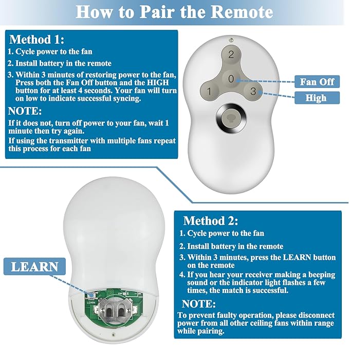 Ceiling Fan Remote Control Replacement for Hunter, Compatible with Hunter Remote 99122/99123, 3 Speed, Light Dimmer, 434MHz, Easy to Set with Mount Holder, Remote only - Receiver Not Included