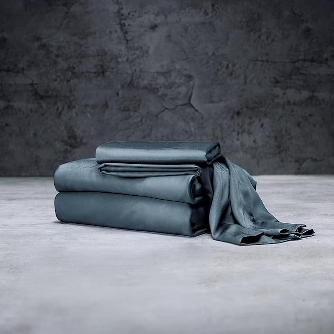 LUXOME Luxury Sheet Set | 100% Rayon (Viscose) from Bamboo | Twin Size - Ocean | Deep Pockets | 3-Piece Set (Fitted, Flat, Pillowcase)