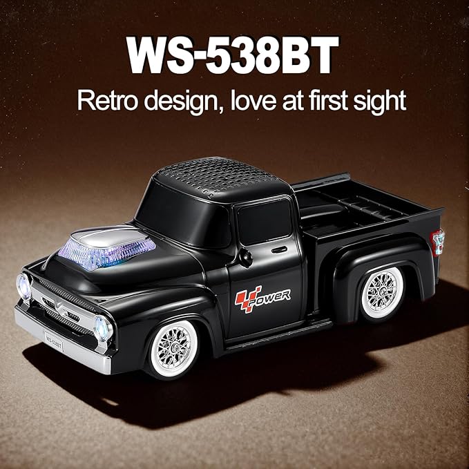 Vintage Pickup Truck Bluetooth Speaker, Retro Truck Model with HD Sound, Built-in Mic, LED Party Lights, TWS Dual Pairing, Multi-Interface Output, Portable Outdoor Speaker for Parties & Beach (BLACK)